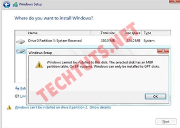 Sửa lỗi Windows Cannot Be Installed to This Disk không làm mất dữ liệu