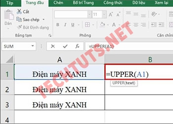 Cách đổi chữ thường thành in hoa trong Excel nhanh, đơn giản